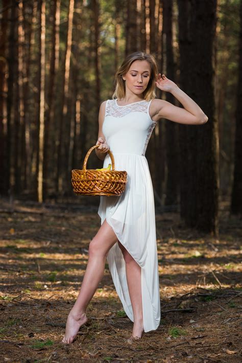 Wallpaper Vika P Model Women White Dress Forest Closed Eyes