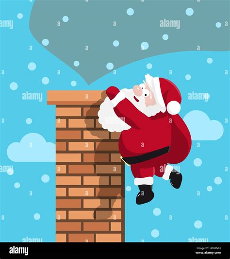 Santa Hanging In Chimney With T Bag Vector Illustration Stock