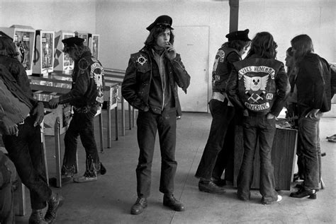 Members Of The Devils Henchmen Motorcycle Club In An Arcade 1972 R