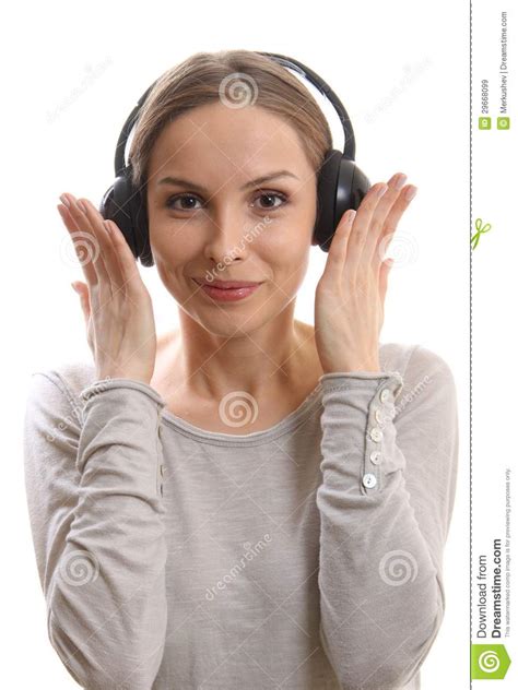 Young Woman Listening Music With Headphones Stock Image Image Of
