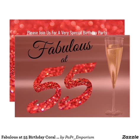 Fabulous At 55 Birthday Coral Glitter Party Invitation Zazzle Glitter Party Invitations