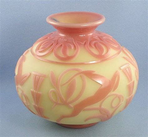 Fenton Burmese Glass Deco Deer Vase Age Of Elegance Collection Fenton