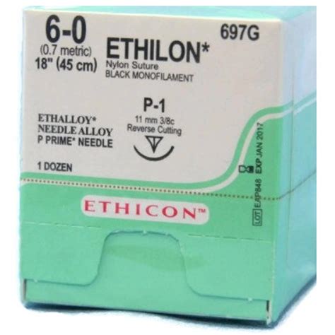 Ethicon 6 0 X 18 Ethilon Black Monofilament Nylon Suture With P 1