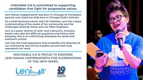 Indivisible Il9 Endorsement — Leni Manaa Hoppenworth For The 48th Ward