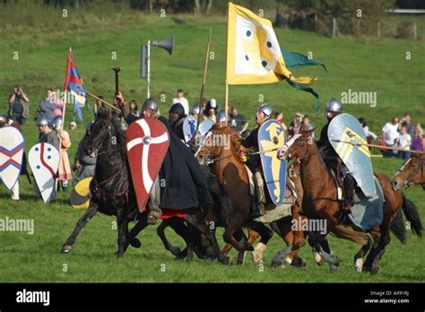 Normans Saxons Fighting Battle Medieval Cavalry Of Hastings East Sussex