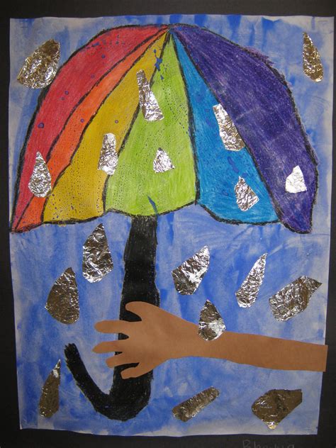 Crayon Resist With Foil Raindrops Kindergarten Spring Art Spring Art