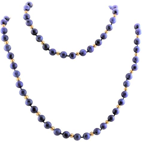 True Vintage Blue Denim Lapis And 14k Gold Bead Necklace From 1950s