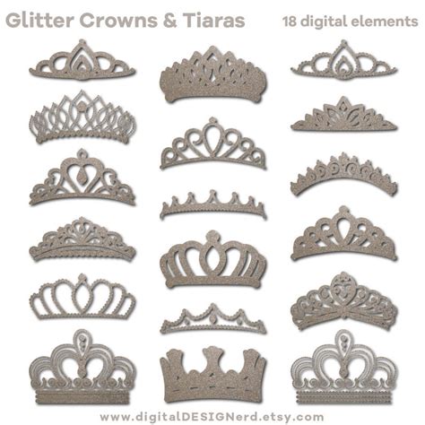 Clip Art Crowns And Tiaras Silver Glitter 18 Digital Etsy