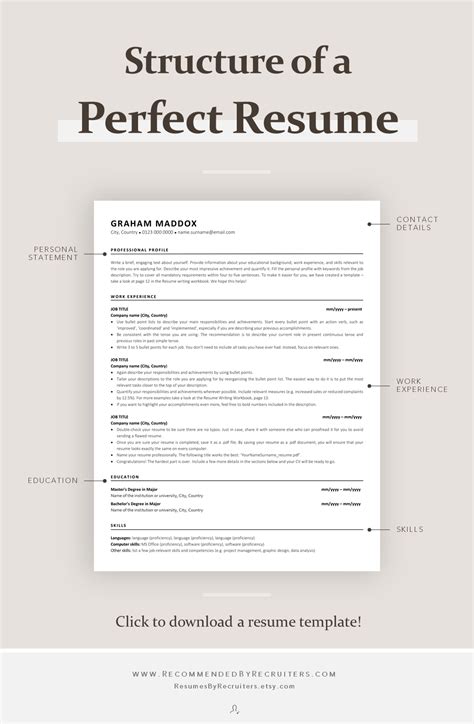 A Resume Template With The Words Structure Of A Perfect Resume On It