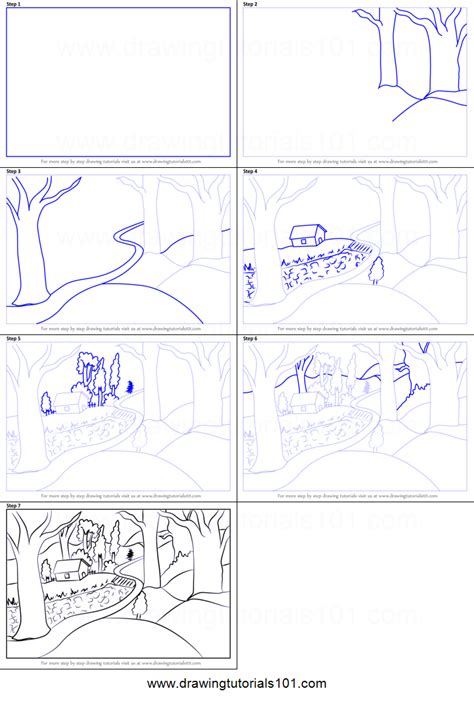 How To Draw A Forest Scene Printable Step By Step Drawing Sheet
