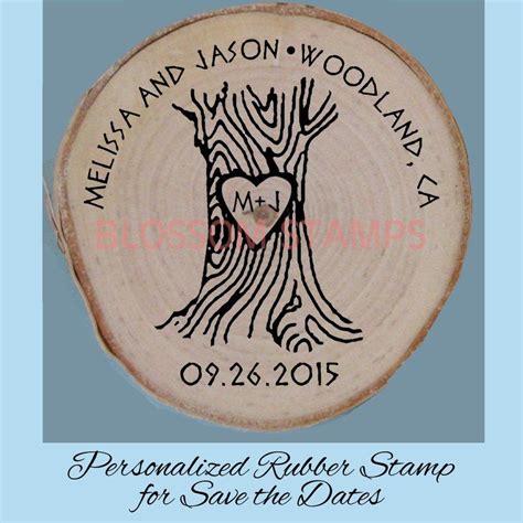 Custom Wedding Save The Date Rubber Stamp Tree With Heart Wood Slice