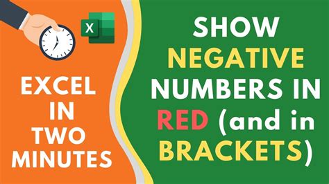 Show Negative Numbers In Red Color With A Bracket In Excel Youtube