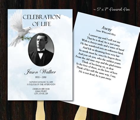Diy Printable 5x7 Funeral Template White Clouds And Dove Male Etsy