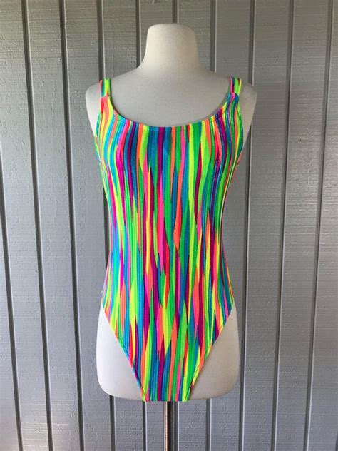 1980s Neon One Piece Swimsuit 1990s Bathing Suit 90s Swim Ladies