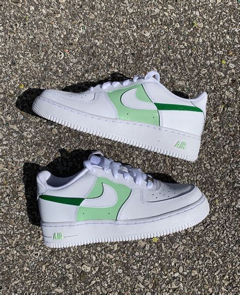 Two Tone Green Colorblock Custom Nike Air Force 1s Af1s In 2021