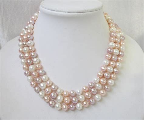 Shipping Beautiful 50 9mm Round Pink White Purple Pearls Necklace