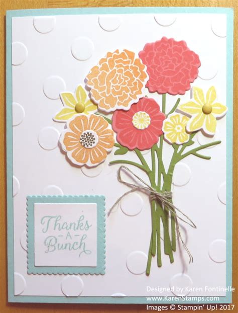 Flowery Thank You Card With Beautiful Bouquet Stamping With Karen