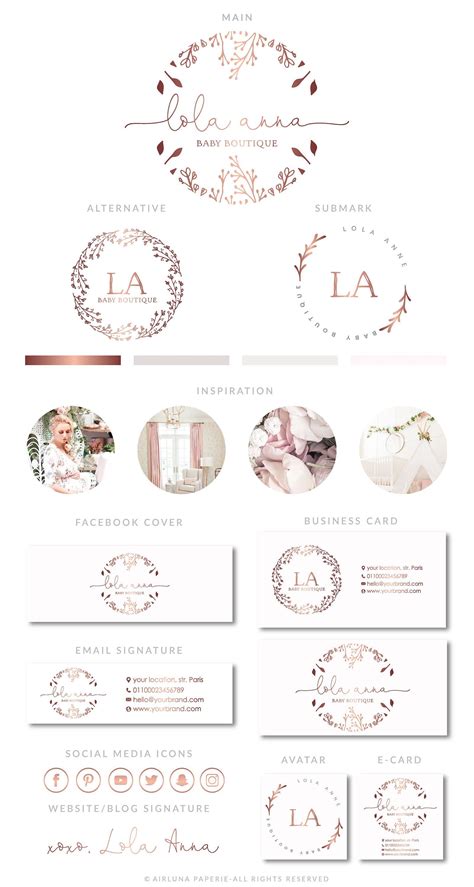 Then it's time for fun at the salon! Spa Salon Logo Rose Gold Wreath Branding Kit Photography ...