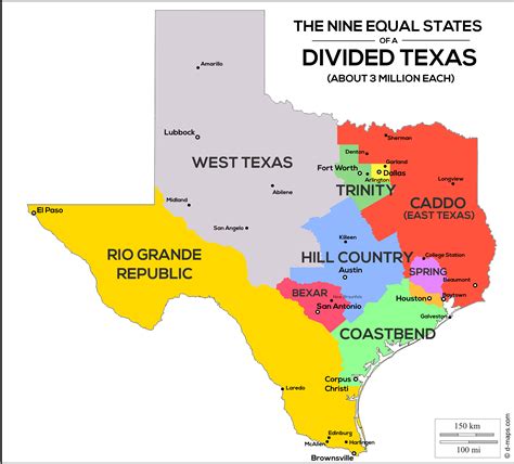 Nine Equal States Of A Divided Texas Population Map Oc Rtexas