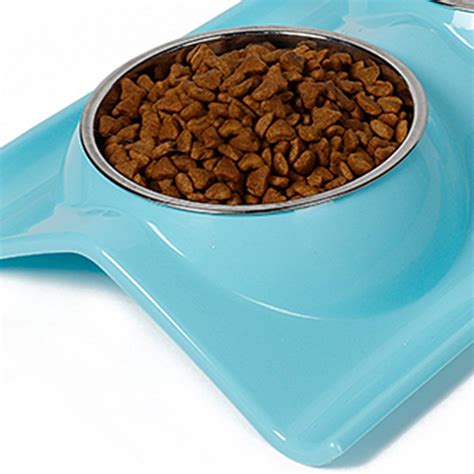 Peach Stainless Steel Double Cat Bowl Dog Kitties Pet Feeder No Spill