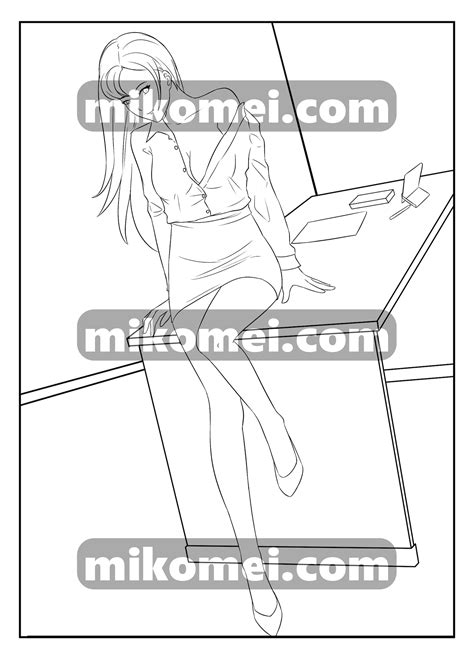 Anime Girls Coloring Pages Sexy Office Anime Girls 15 Pack Etsy