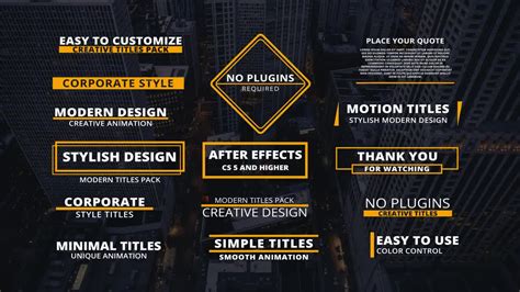 They're so easy to use and they can be quickly styled to match your own brand, using the full color controller. 15 Corporate Titles - After Effects Templates | Motion Array
