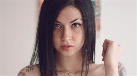 Wallpaper Face Women Model Long Hair Brunette Tattoo Black Hair