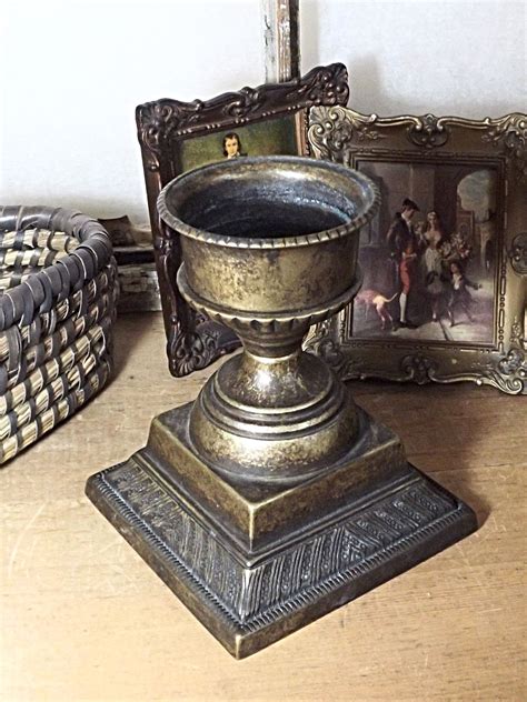 Vintage Burnished Brass Pillar Candle Holder Made In Italy Etsy