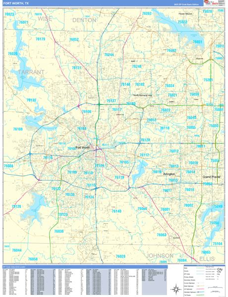 Fort Worth Texas Zip Code Wall Map Basic Style By Marketmaps Mapsales