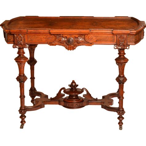 Inset Burled Walnut Renaissance Revival Victorian Library or Center Table | Victorian furniture ...