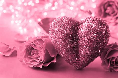 Pink Heart And Roses Bokeh Love Heart Roses Pink Hd Wallpaper