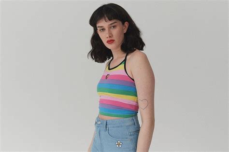 Lazy Oaf Rainbow Halter Neck Stretch Cotton Halter Neck Top All Over Rainbow Stripe Cropped