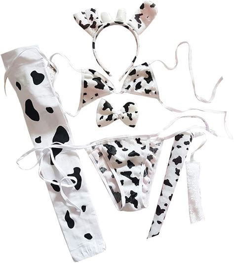 Womens Sexy Maid Cosplay Lingerie Furry Milk Cow Costume Kawaii Anime Bikini Set