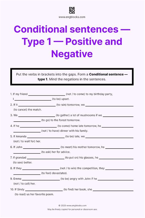Worksheet On Conditional Sentences Type Positive And Negative Conditional Sentence