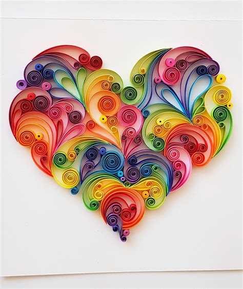 Valentines Day T 1st Paper Anniversary T Original Artwork Rainbow Heart 8x8 Quilled