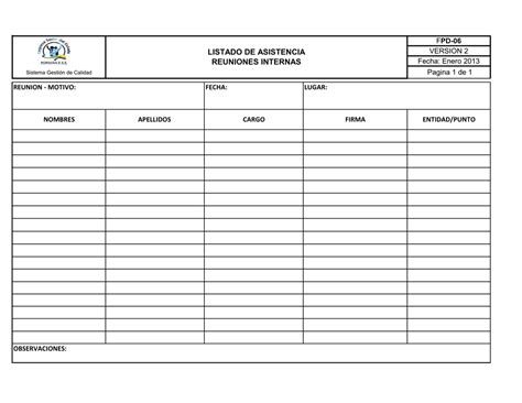 Listado De Asistencia Reuniones Internas
