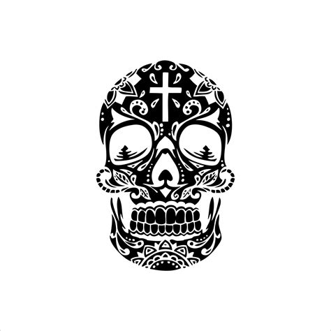 Mexican Skull Vector With Pattern Old School Tattoo Style Skull Tattoo
