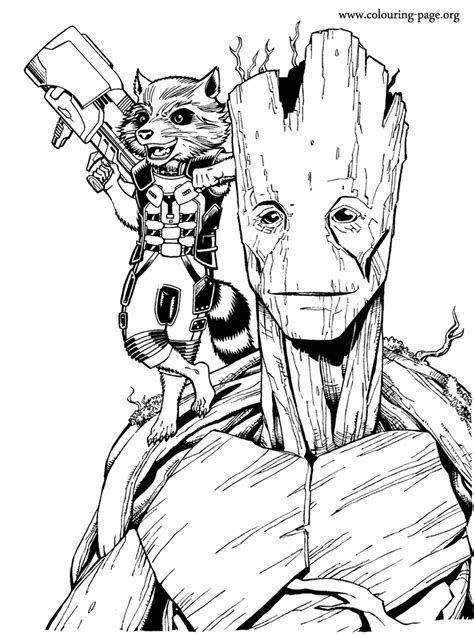This mask comes in four sections with two lens incersts which can be incerted or used as a template to cut around depending on what material you want your lenses to be. Guardians of the Galaxy - Rocket and Groot coloring page