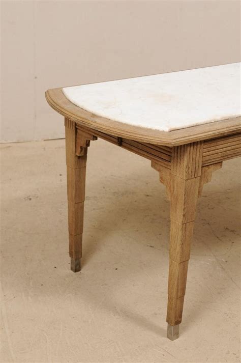 The rectangle dining table features a trestle style base, perfecting the rustic, farmhouse style. 1930s French Slender Sized, Long Kitchen Island Table with Marble Top For Sale at 1stDibs