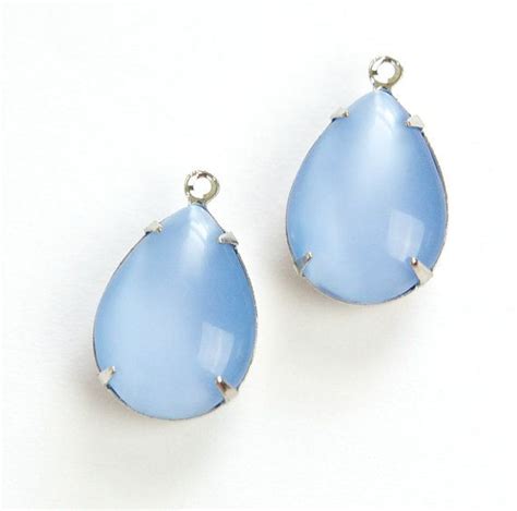 Vintage Blue Moonglow Glass Teardrop Stones 1 Loop Silver Etsy Moon