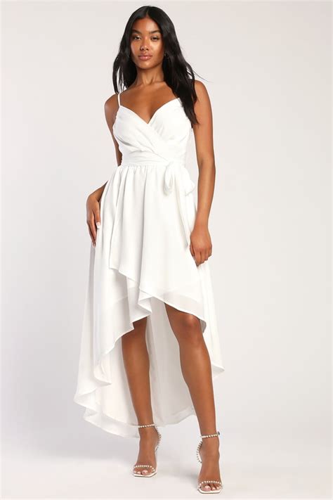 White High Low Dress Surplice Dress High Low Maxi Dress Lulus