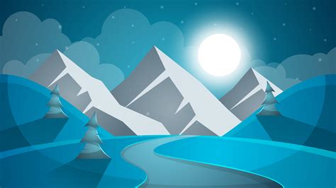 Cartoon Snow Landscape Sun Snow Fir Mountine Illustration V 517303