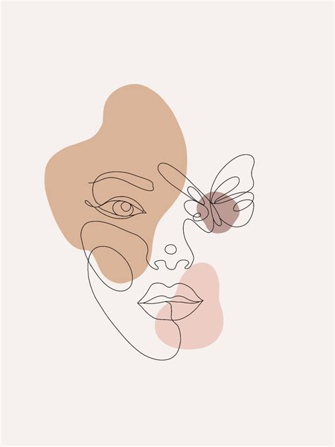 Aesthetic Face Line Art Wallpaper Beige - img-Abba