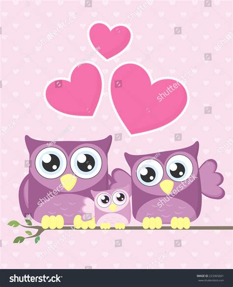 Cute Owls Couple Baby Owl Sitting Stock Vector 223365601 Shutterstock