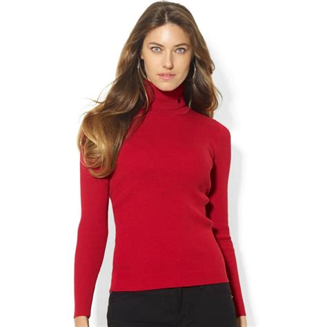 Ralph Lauren Womens Long Sleeve Ribbed Turtleneck Sweater Heritage