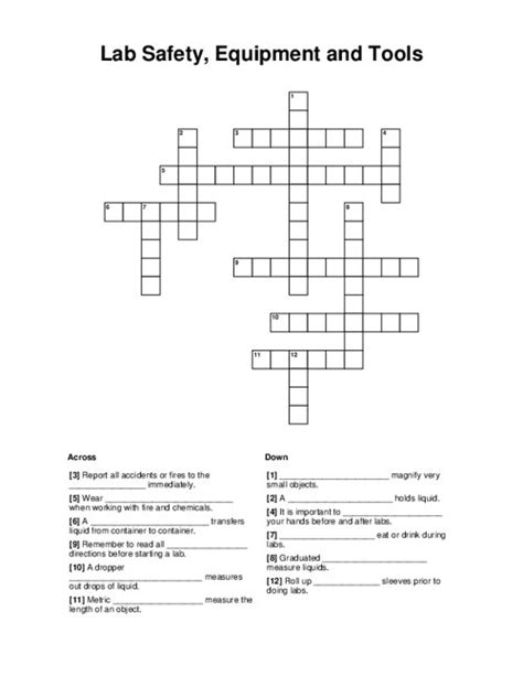 Lab Safety Crossword Puzzle Answer Key