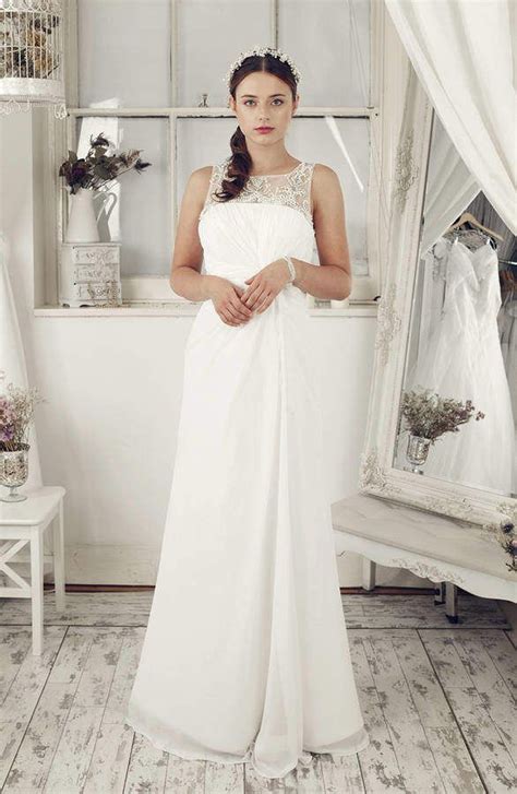 Elliot Claire London Ivory Chiffon Embroidered Sheath Wedding Dress Sheath Wedding Dress Lace