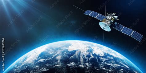 Space Satellite Orbiting The Earth 3d Rendering Stock Illustration
