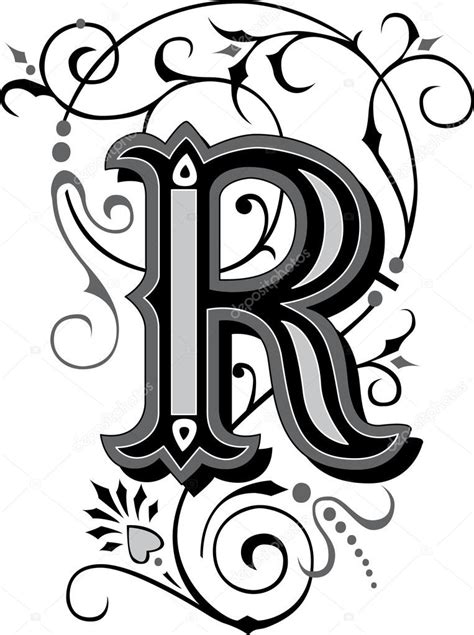 Красиво оформленный английский алфавит буква R векторное изображение
