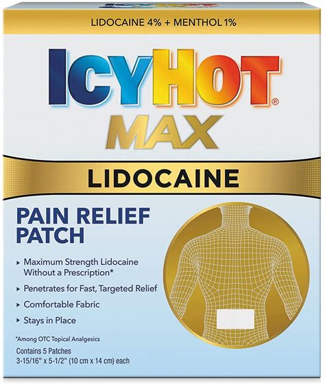 Icy Hot Max Strength Lidocaine Plus Menthol Pain Relief Patches For